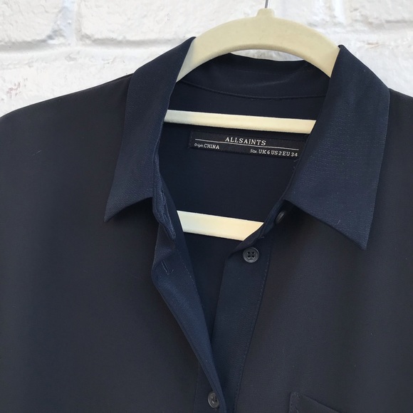All Saints Silk Shirt Dress Size 2 Navy Black - Picture 8 of 8